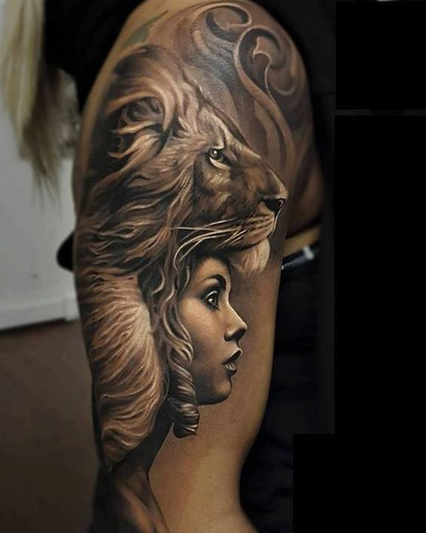 tatuagem de leão no ombro 