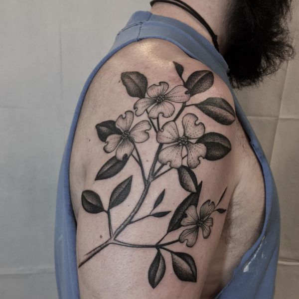 Design de tatuagem dogwood flor no braço 