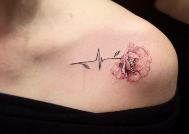 desenhos de flor-tatuagem-coração-batida 