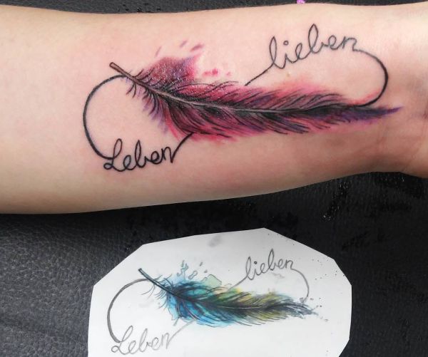 Feather Tattoo Love aquarela infinita com a vida 