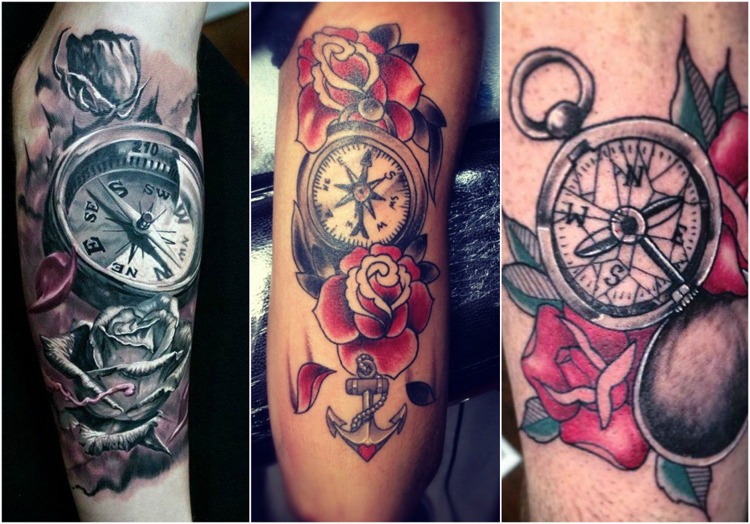 compas tatuagem rosas três modelos 