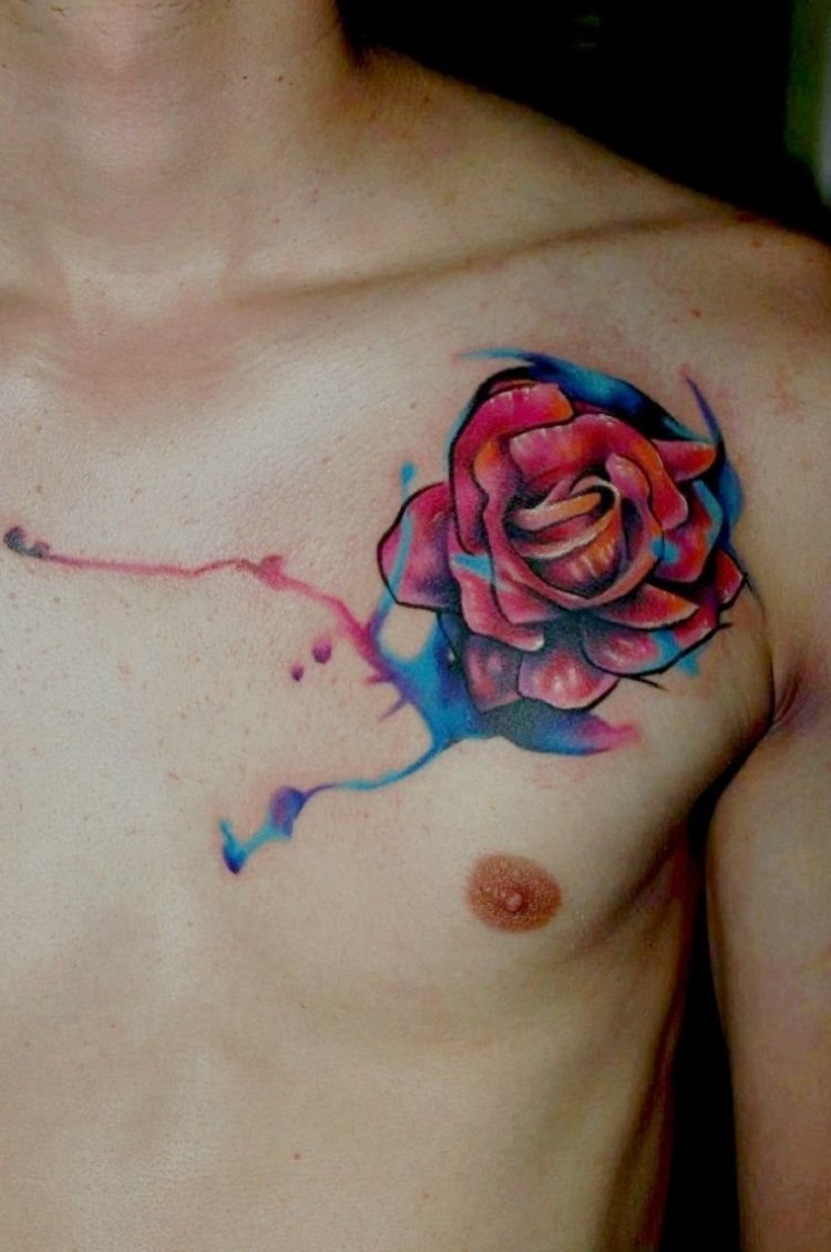 Peito-tatuagens-flores-aquarela-idéias 