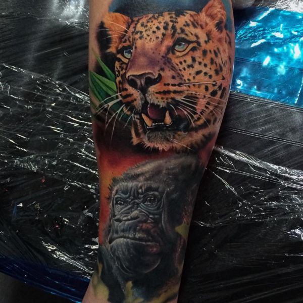 3D Jaguar e Gorila Tattoo Design 