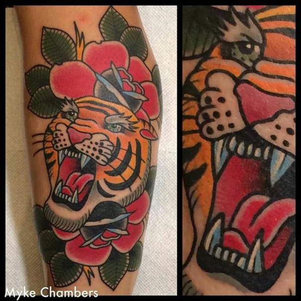 tatuagem de tigre da velha escola 