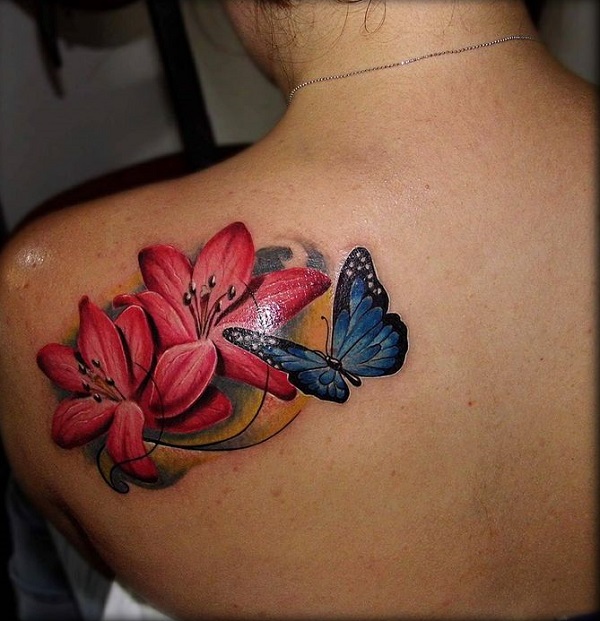 tatuagem de borboleta com flores 13 