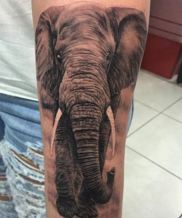 Design de tatuagem realista de elefante na perna 