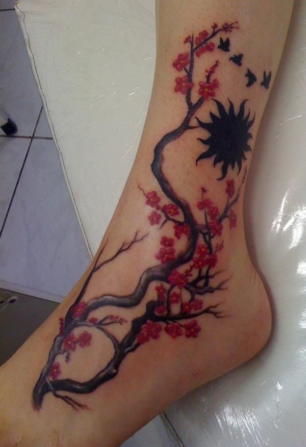 Desenhos e significados do Tattoo da árvore da flor de cereja 9 