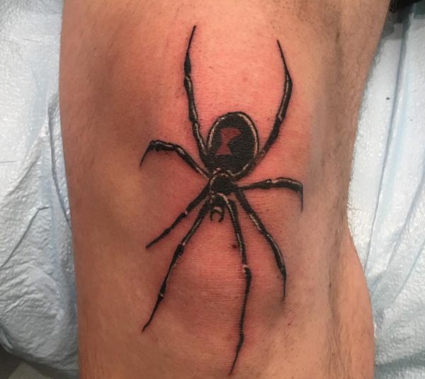 Idéia de tatuagem de aranha no joelho