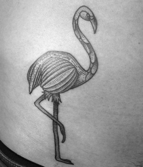 Tatuagem de flamingo na barriga dos homens 