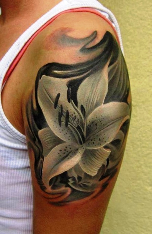 tatuagem de manga de lírio preto e branco para homens 
