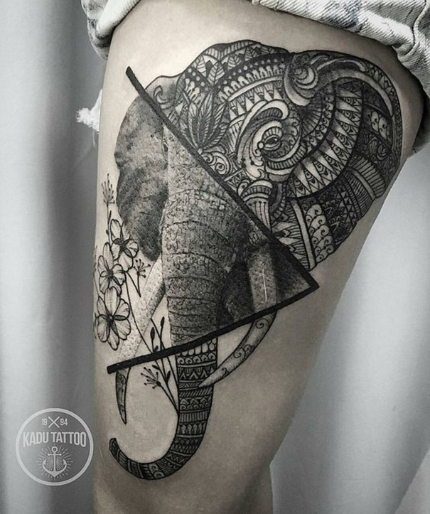 tatuagem de elefante na coxa 