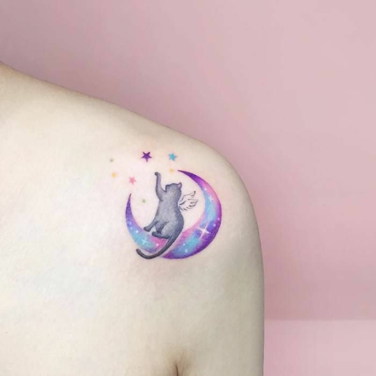 tatuagem de gatinho anjo 