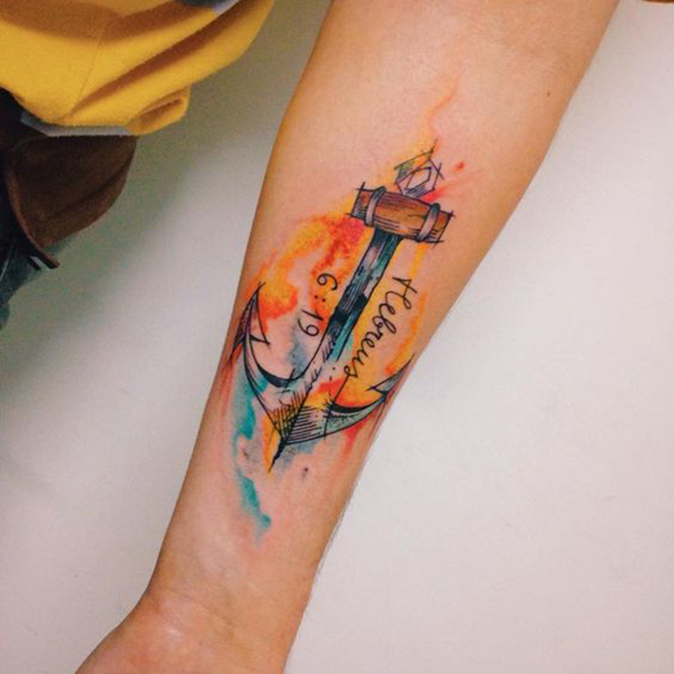 tatuagem de aquarela no braço 