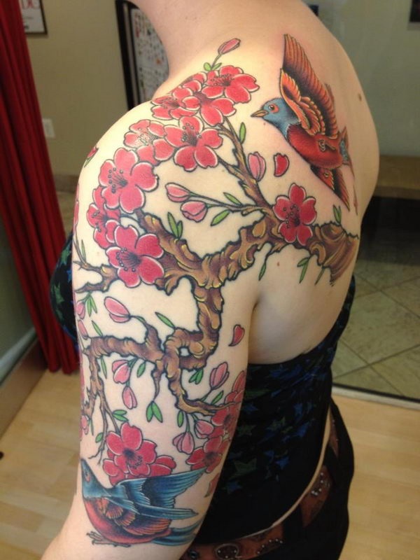 Desenhos e significados do Tattoo da árvore da flor de cereja 25 