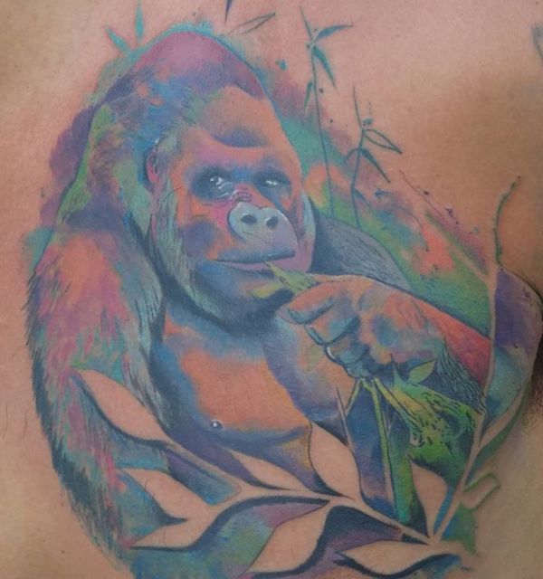 Tatuagem desenho de gorila aquarela 
