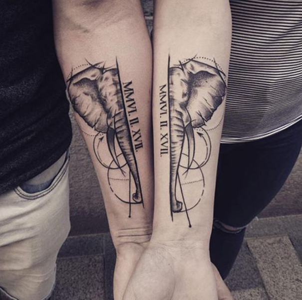 tatuagem de casal elefante 