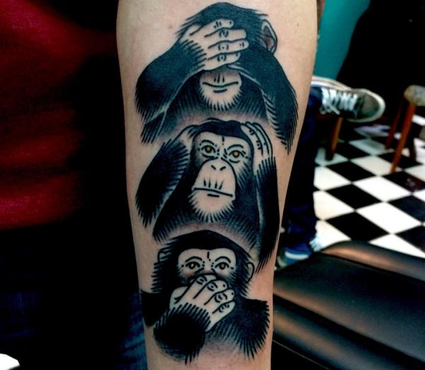 Três macacos tatuagem desenho no antebraço 