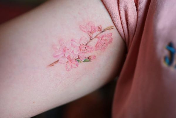 Tatuagem de flor de cerejeira no braço 