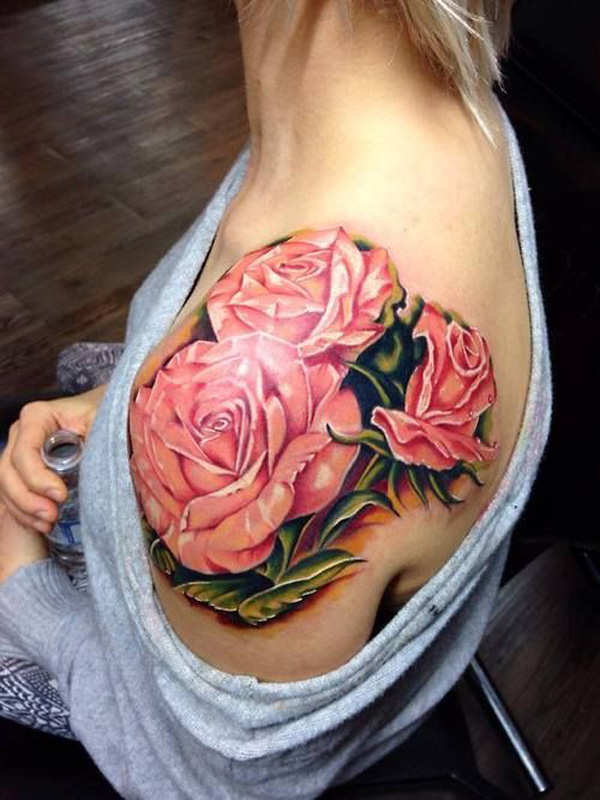 tatuagem de rosa rosa shouder 