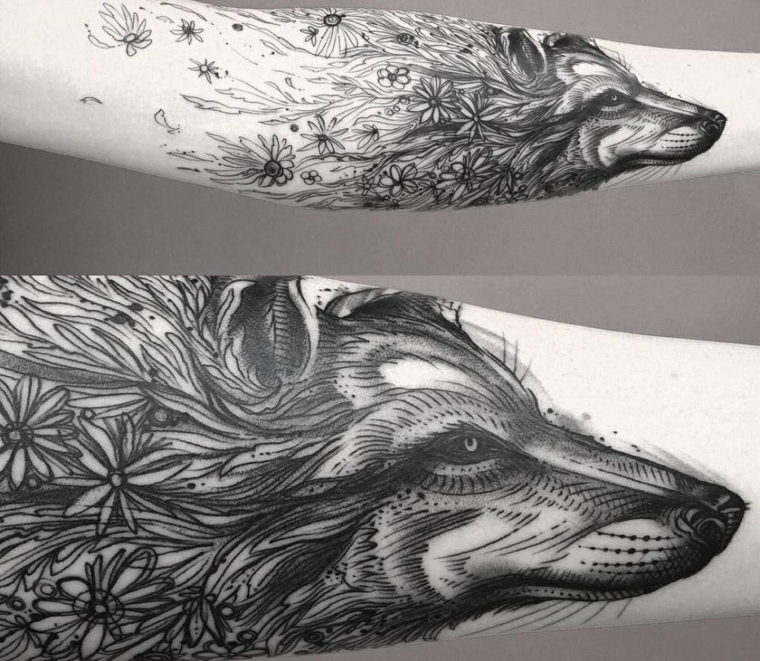 tatuagem de cabeça de lobo-antebraço-design 