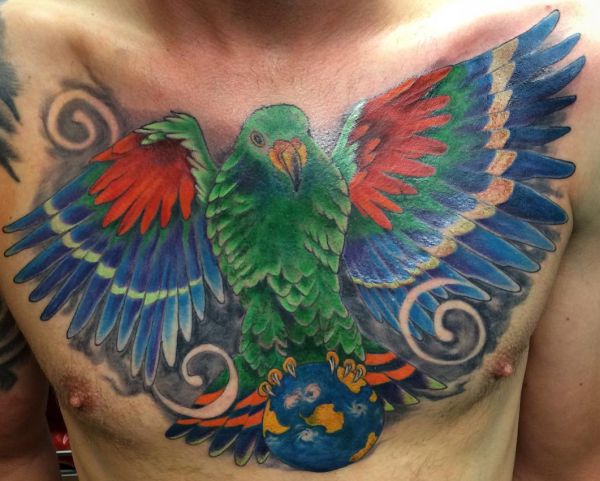 Tatuagem de papagaio no peito dos homens 