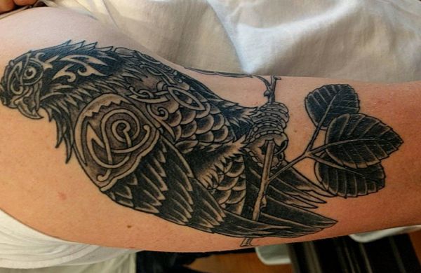 Tatuagem de Falcão Tribal no braço 