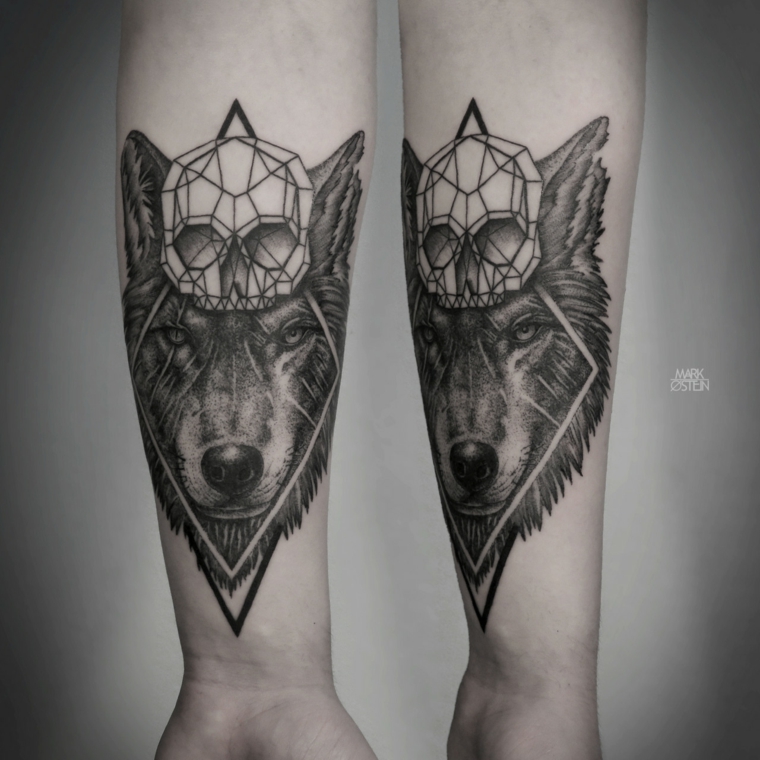 Tatuagens de lobo-crânio-desenho geométrico 
