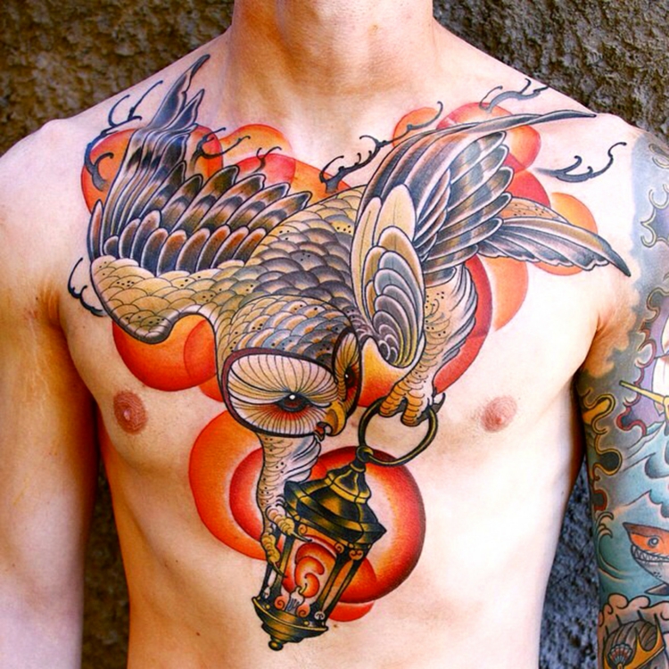 neo tradicional coruja tatuada 
