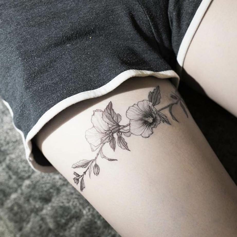 desenho de tatuagem de perna floral sexy 