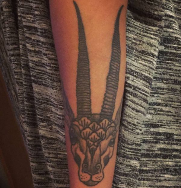 Desenho de gazela tatuagem tribal no braço 