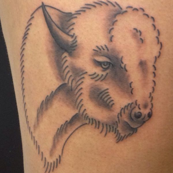 design de tatuagem de búfalo branco 