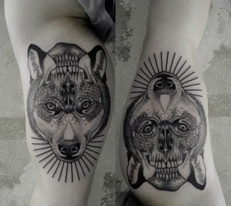 design-espetacular-tatuagem-lobo crânio 