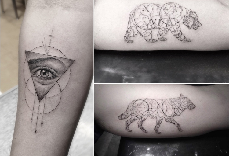 desenhos de tatuagens-geométrico-filigrana-dr-woo-urso-lobo 