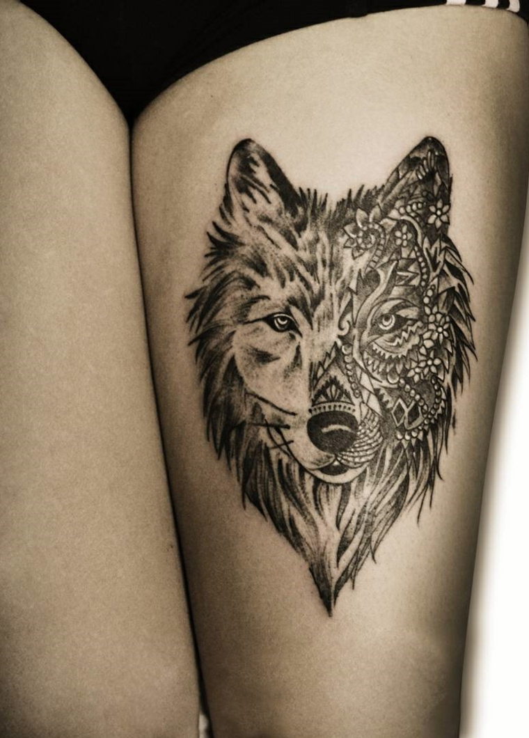 tatuagens de perna de lobo - lindas 