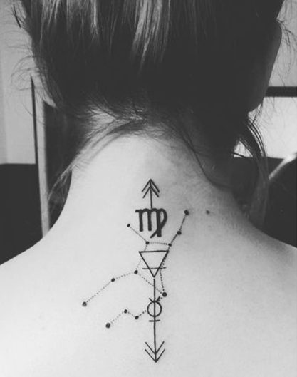 tatuagem de zodíaco virgem no pescoço 
