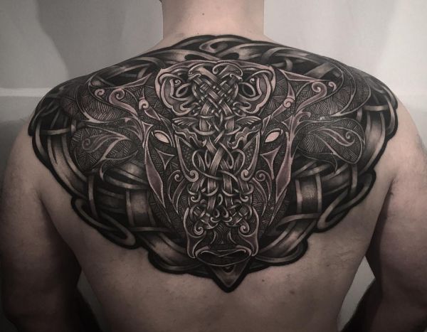 Design de tatuagem celta bullhead nas costas 