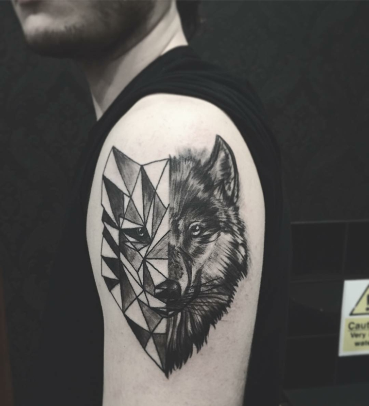 tatuagens de lobo-cor-design-combinação geométrica 