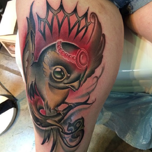 tatuagem de aves por Franck Anzalone. 