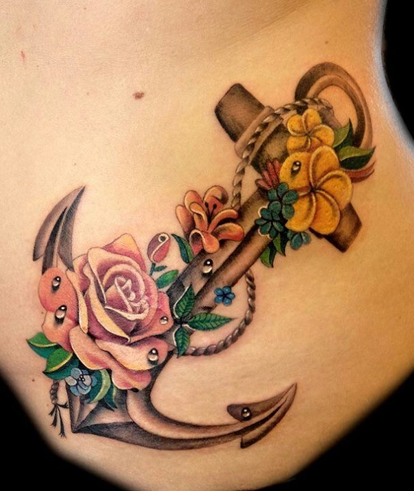 Âncora com tatuagem de flor 