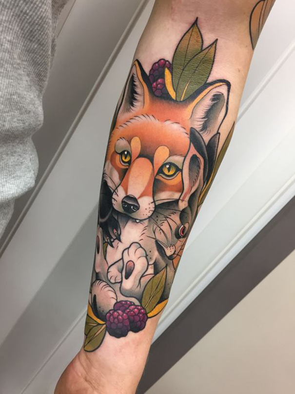tatuagem de raposa no braço 