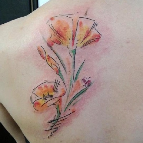 Flor de papoula aquarela volta tatuagem para mulheres 