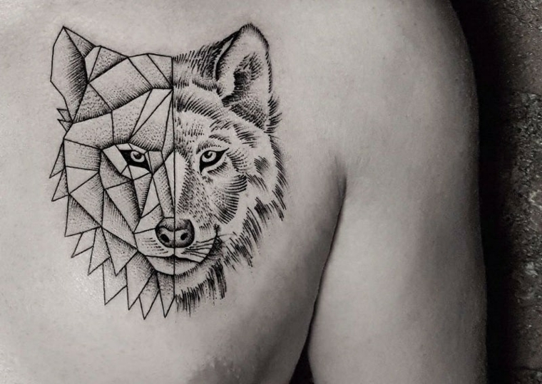 tatuagens para homem-design-geométrico-lobo 