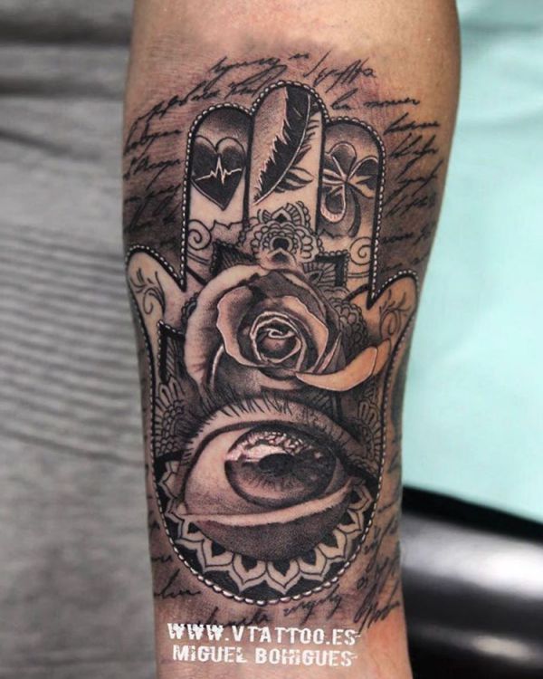 Realistic Abstract Hamsa Hand Tattoo Design 
