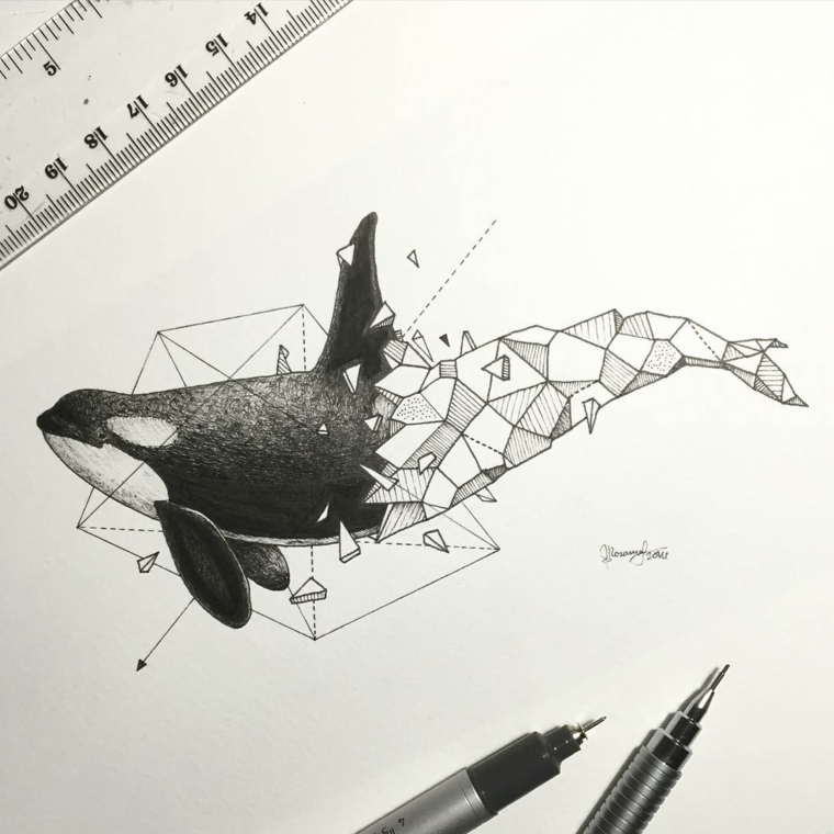idéias de design de baleia para formas de tatuagens geometrivcas 