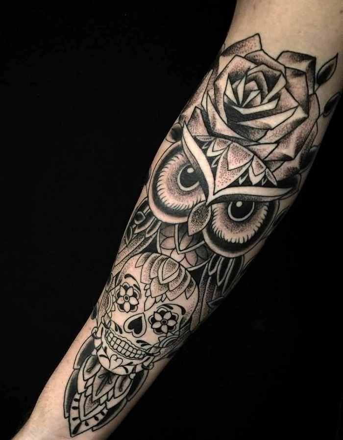 combinação de tatuagem tatuagem de coruja 