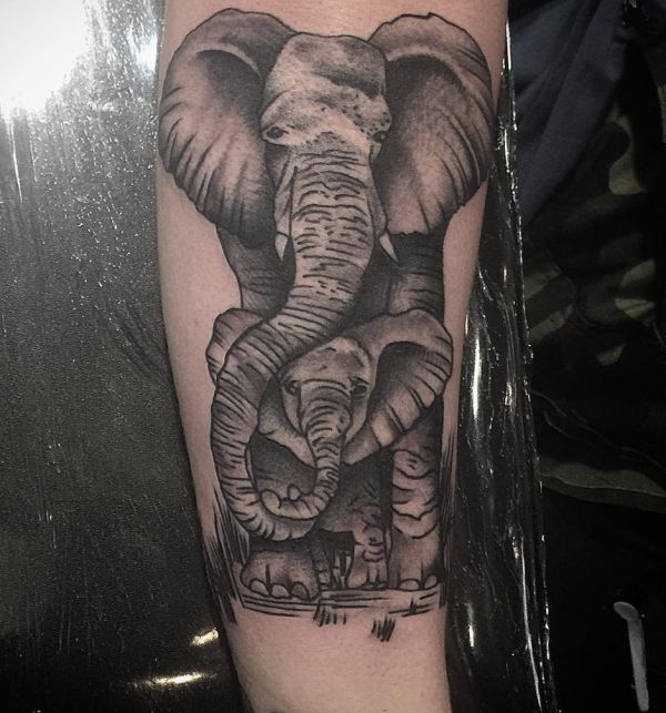 Projeto da família de elefantes no braço 