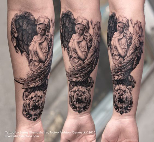 tatuagem de anjo no braço 