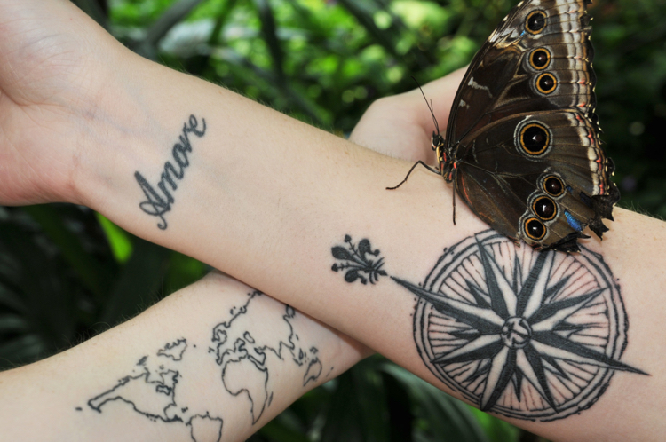 tatuagem compas amore borboleta braço 