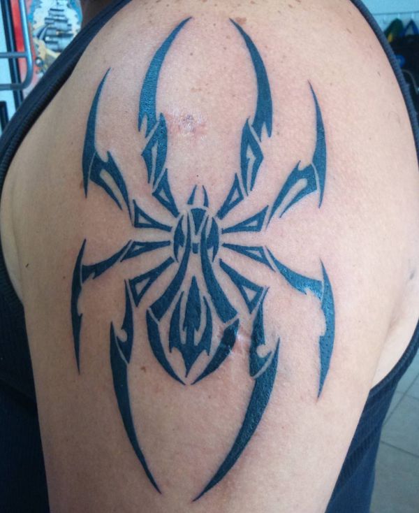 Tatuagem de aranha tribal no braço